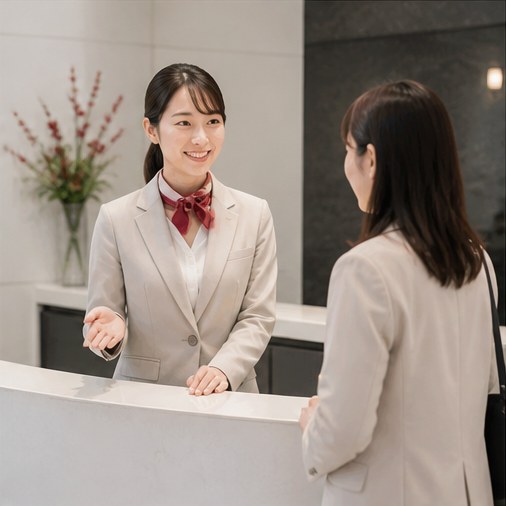企業受付で案内するスタッフ