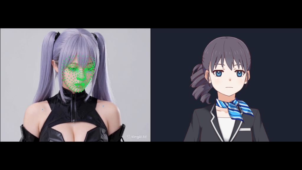評価用サンプル動画とLive2DアバターHaruを左右に並べた動作確認映像
