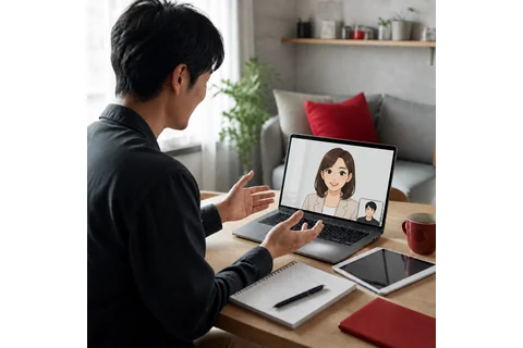 担当者がキャラクターを通じて相手へ伝えるオンライン対応のイメージ
